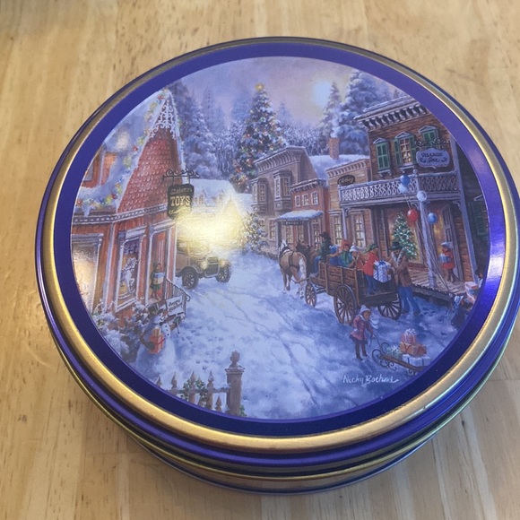 Holiday cookie or candy tins. 1 large. 2 small. See pics for size and scenes. - Picture 4 of 14